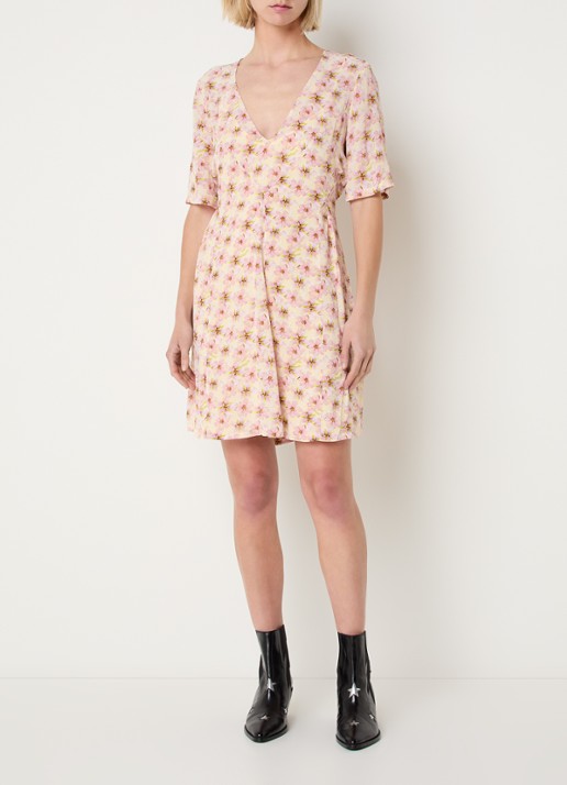 Zadig&Voltaire Rodalas smooth mini tuniekjurk met bloemenprint - voorkant 4 roze