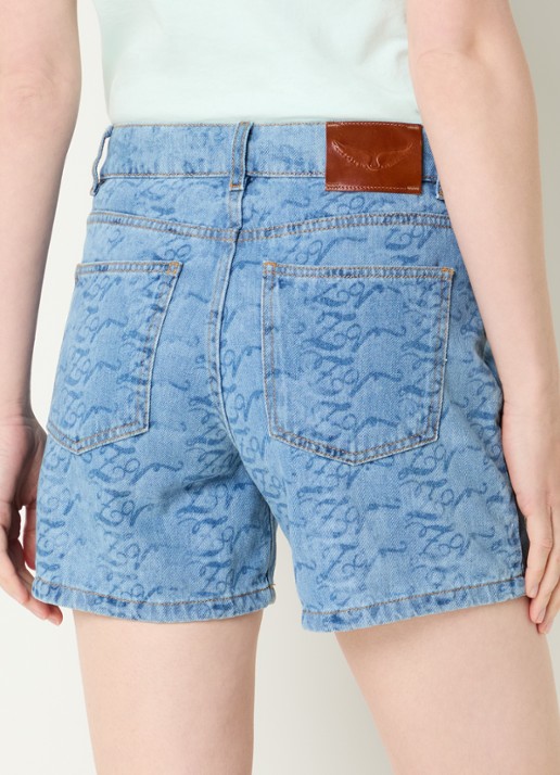 Zadig&Voltaire Sadys mid waist straight fit korte broek van denim met print - achterkant indigo