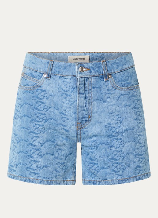 Zadig&Voltaire Sadys mid waist straight fit korte broek van denim met print - voorkant 3 indigo