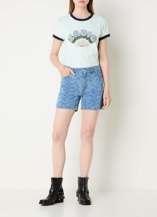 Zadig&Voltaire Sadys mid waist straight fit korte broek van denim met print - voorkant 4 indigo