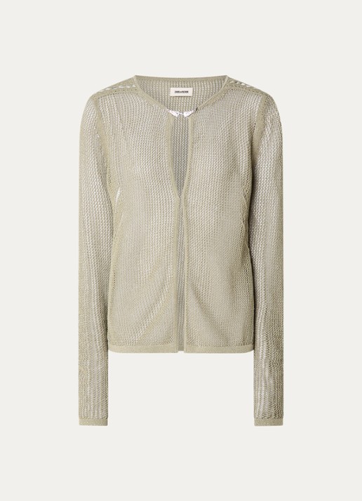 Zadig&Voltaire Saya vest met lurex en opengewerkt dessin - voorkant 3 mosgroen