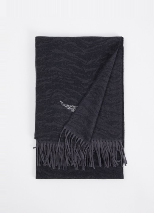 Zadig&Voltaire Sjaal met tijgerprint en pailletten 65 x 185 cm - voorkant 3 zwart