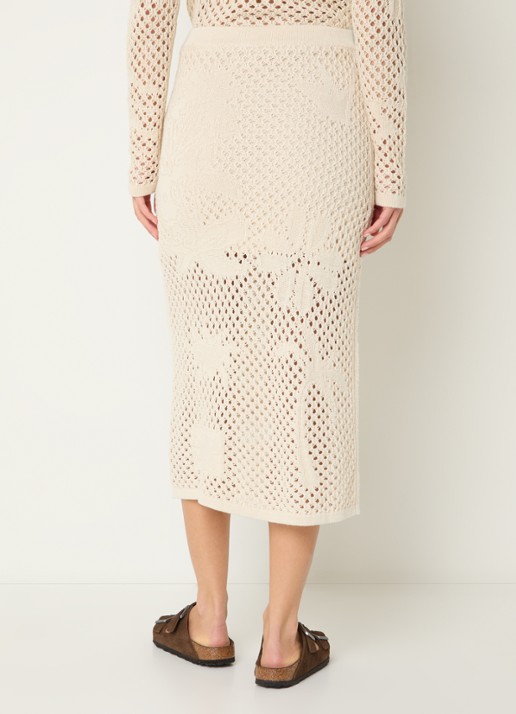 Zadig&Voltaire Soly midi kokerrok met opengewerkt dessin - achterkant 4 beige