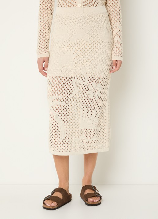 Zadig&Voltaire Soly midi kokerrok met opengewerkt dessin - detail 3 beige