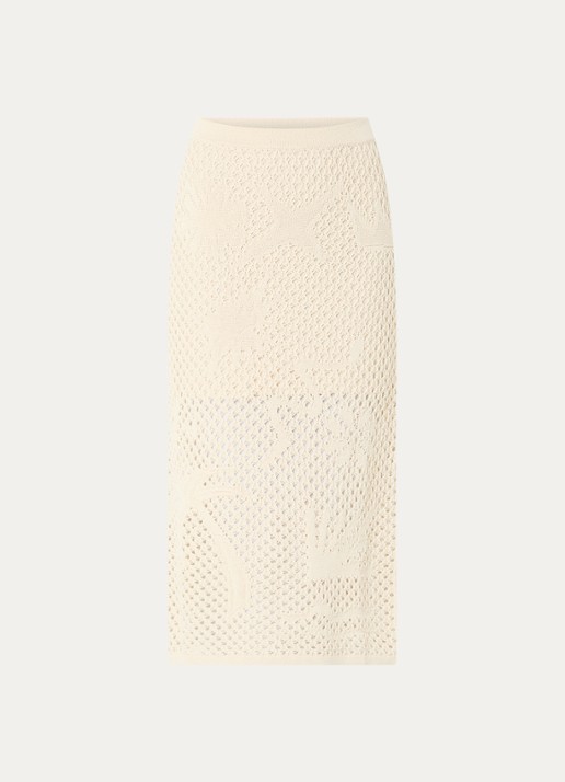 Zadig&Voltaire Soly midi kokerrok met opengewerkt dessin - voorkant beige