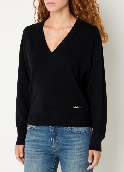 Zadig&Voltaire Soulu fijngebreide trui in kajsmierblend - detail 4 grijs