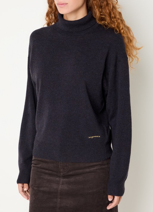 Zadig&Voltaire Souly fijngebreide coltrui in kasjmierblend - detail 4 donkerblauw