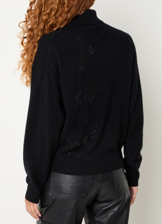 Zadig&Voltaire Souly fijngebreide coltrui van kasjmier met strass - achterkant zwart