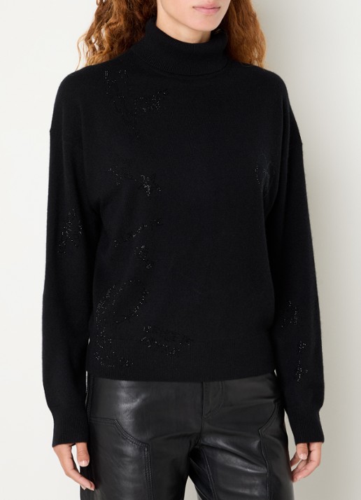 Zadig&Voltaire Souly fijngebreide coltrui van kasjmier met strass - detail 4 zwart