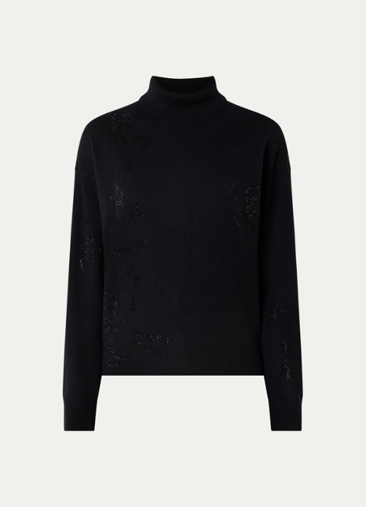 Zadig&Voltaire Souly fijngebreide coltrui van kasjmier met strass - voorkant 2 zwart