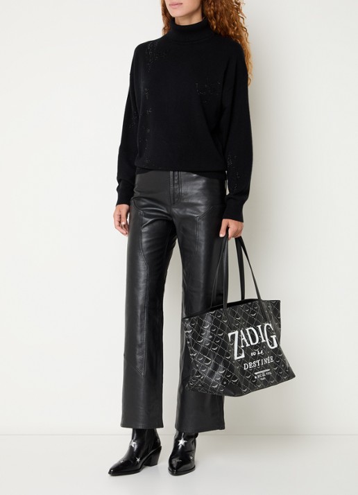 Zadig&Voltaire Souly fijngebreide coltrui van kasjmier met strass - voorkant 3 zwart