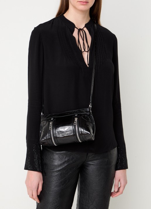 Zadig&Voltaire Sunny Mood crossbodytas van leer met structuur - voorkant 5 zwart