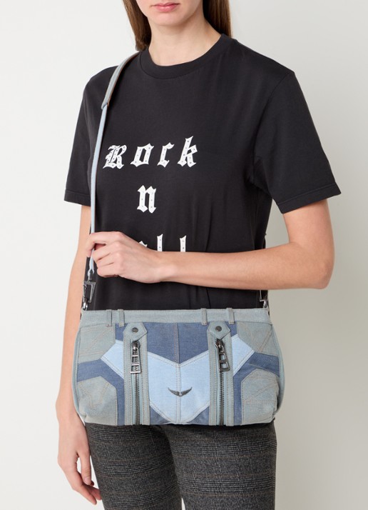 Zadig&Voltaire Sunny Moody schoudertas van denim met verstelbare schouderriem - voorkant 4 indigo