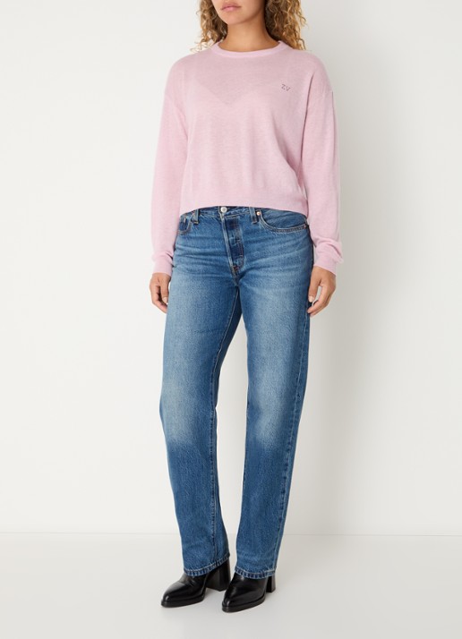 Zadig&Voltaire Swapy fijngebreide trui van kasjmier met logo en strass - voorkant 4 lichtroze