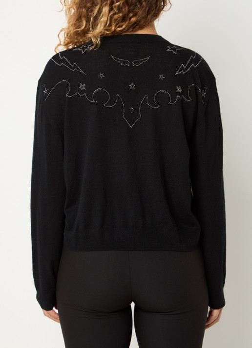 Zadig&Voltaire Swapy fijngebreide trui van kasjmier met strass - achterkant grijs