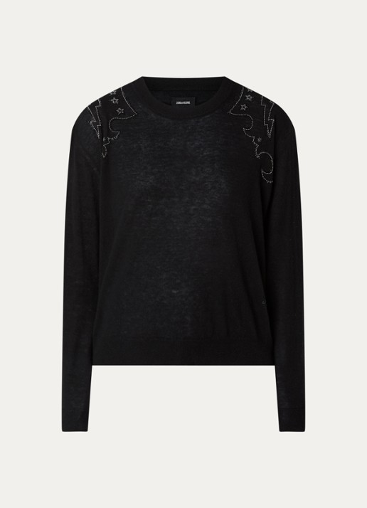 Zadig&Voltaire Swapy fijngebreide trui van kasjmier met strass - voorkant 3 grijs