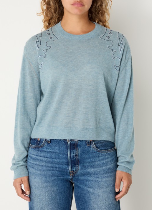 Zadig&Voltaire Swapy fijngebreide trui van kasjmier met strass - detail 3 staalblauw