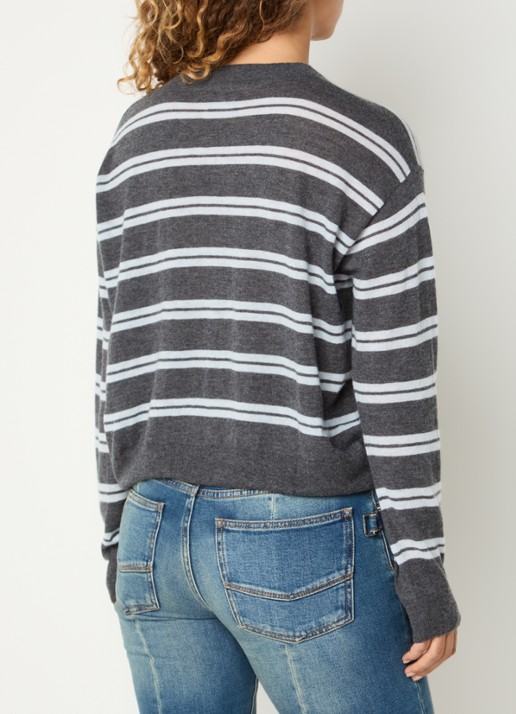 Zadig&Voltaire Swapy fijngebreide trui van kasjmier met streepprint - achterkant 3 antraciet