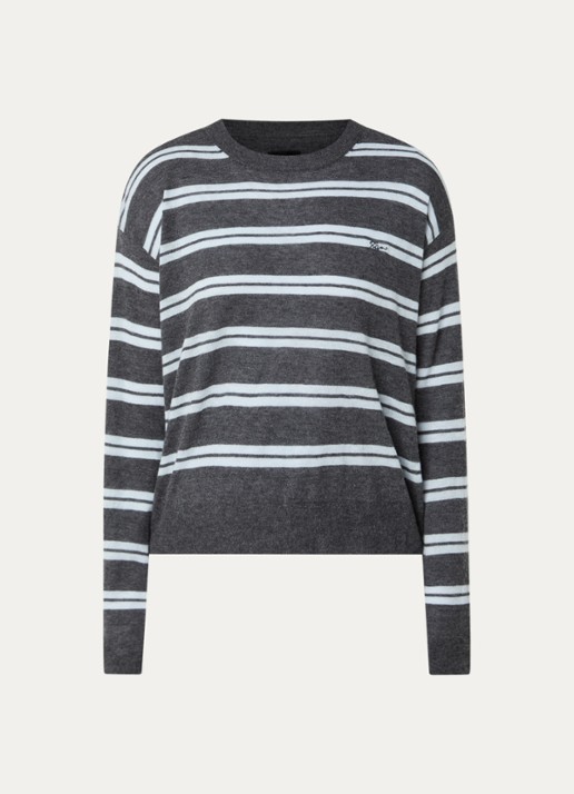Zadig&Voltaire Swapy fijngebreide trui van kasjmier met streepprint - voorkant antraciet