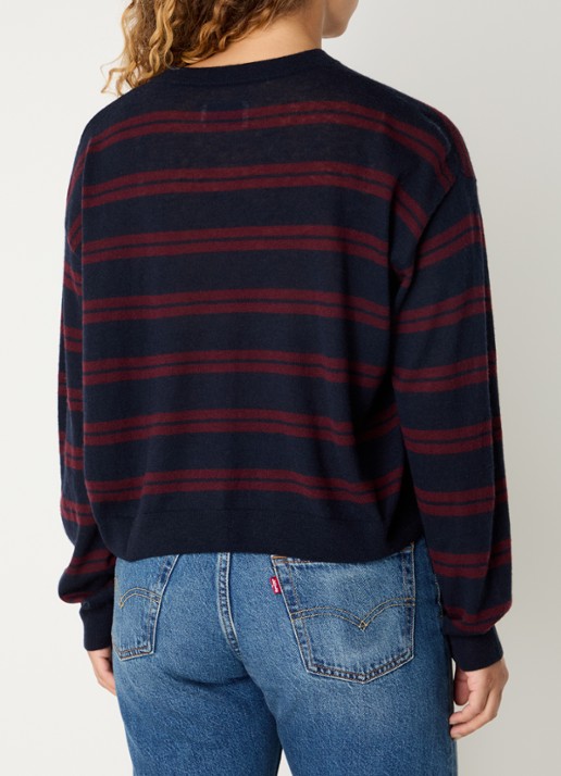 Zadig&Voltaire Swapy fijngebreide trui van kasjmier met streepprint - achterkant 3 donkerblauw