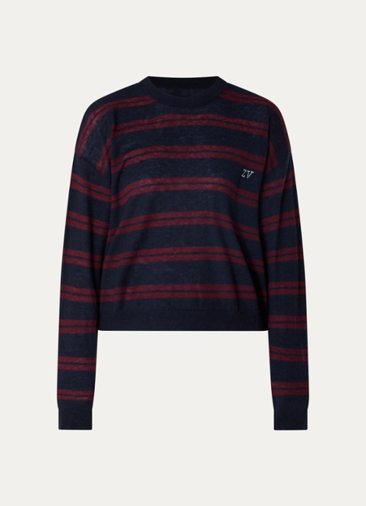 Zadig&Voltaire Swapy fijngebreide trui van kasjmier met streepprint - voorkant donkerblauw