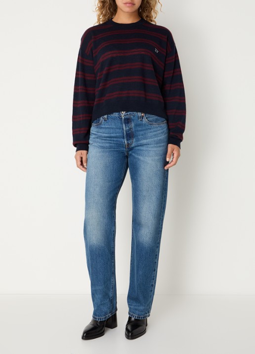 Zadig&Voltaire Swapy fijngebreide trui van kasjmier met streepprint - voorkant 2 donkerblauw