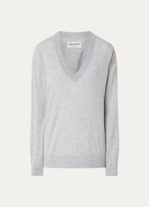 Zadig&Voltaire Swyny fijngebreide trui van kasjmier met logo - voorkant 3 lichtgrijs