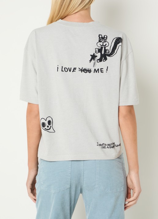 Zadig&Voltaire Taida T-shirt met strass - achterkant 2 lichtgrijs