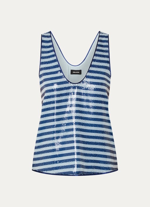 Zadig&Voltaire Tarys tanktop met pailletten - voorkant 3 donkerblauw