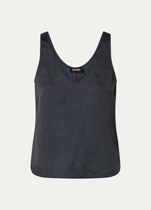 Zadig&Voltaire Tarys tanktop van satijn met strass - voorkant 2 zwart