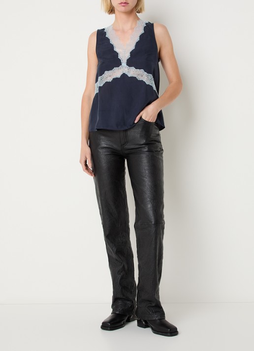 Zadig&Voltaire Tasao top van satijn met details van kant - voorkant 3 donkerblauw
