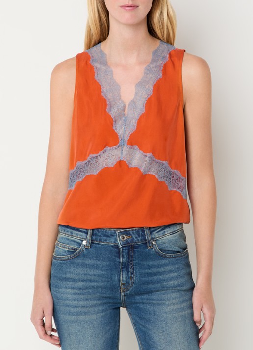 Zadig&Voltaire Tasao top van satijn met details van kant