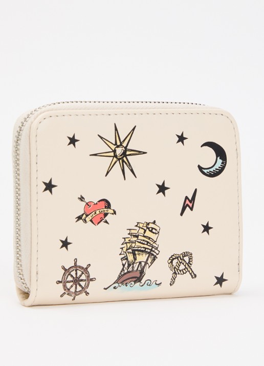 Zadig&Voltaire Tattoo Mini portemonnee van kalfsleer - achterkant beige