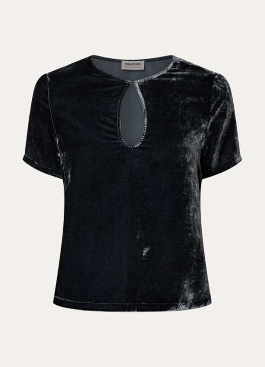 Zadig&Voltaire Tchai top van fluweel met keyhole - voorkant 3 antraciet