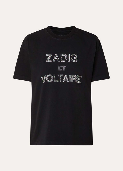 Zadig&Voltaire Tedda T-shirt met logo en strass - voorkant 2 zwart