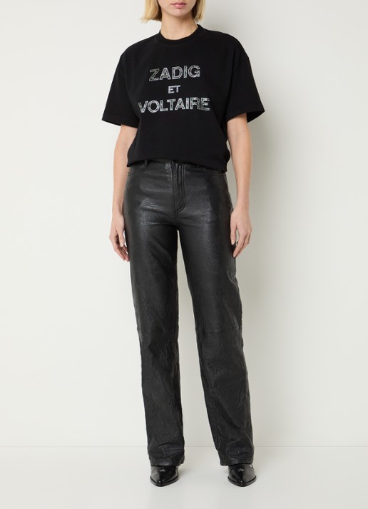Zadig&Voltaire Tedda T-shirt met logo en strass - voorkant 3 zwart