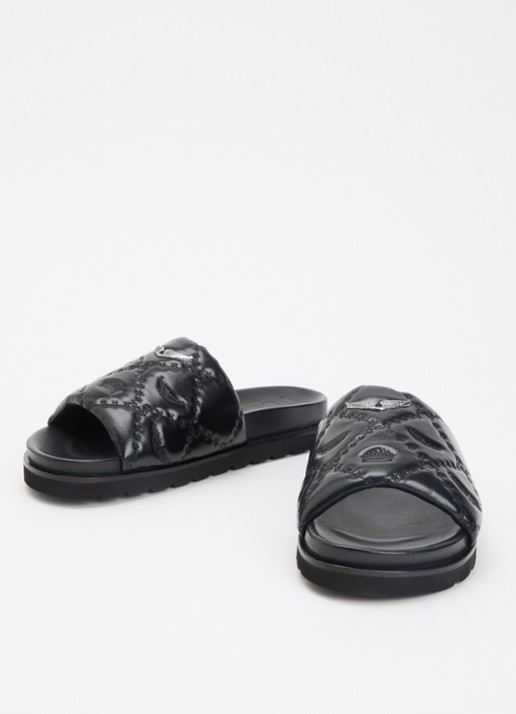 Zadig&Voltaire Teddy Bare Vintage slipper van leer met logoprint - detail 3 zwart