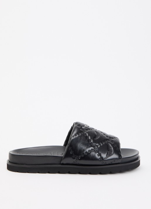 Zadig&Voltaire Teddy Bare Vintage slipper van leer met logoprint - voorkant zwart