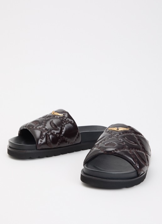 Zadig&Voltaire Teddy Bare Vintage slipper van leer met logoprint - detail 2 bordeauxrood