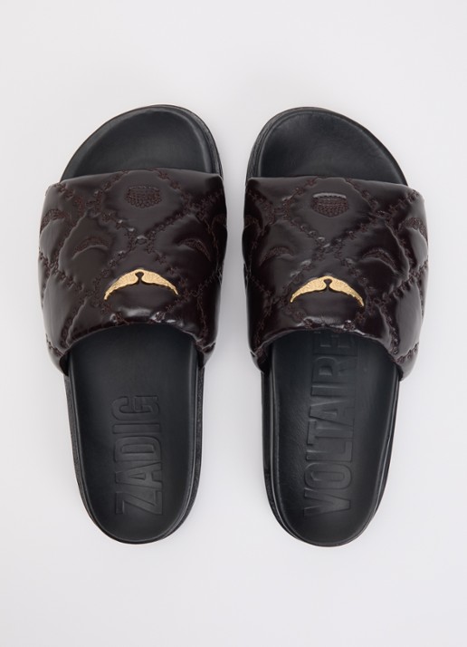 Zadig&Voltaire Teddy Bare Vintage slipper van leer met logoprint - detail 3 bordeauxrood