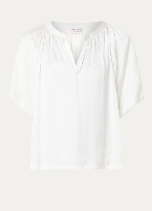 Zadig&Voltaire Teko tuniek van satijn met ballonmouw - voorkant 3 gebroken wit