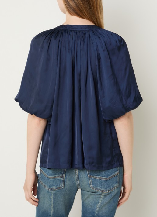 Zadig&Voltaire Teko tuniek van satijn met ballonmouw - achterkant 4 donkerblauw