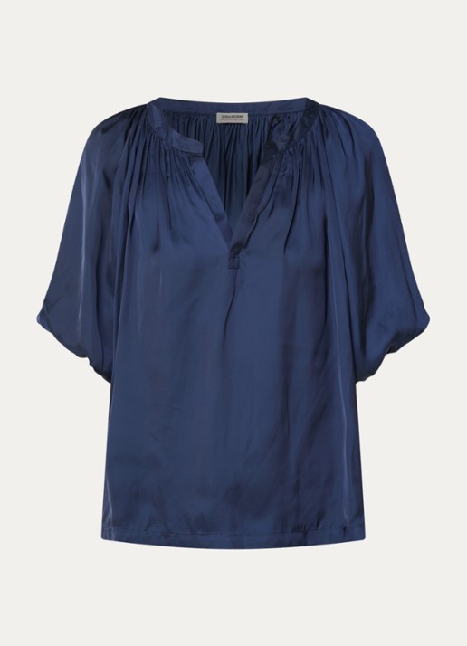 Zadig&Voltaire Teko tuniek van satijn met ballonmouw - voorkant 2 donkerblauw