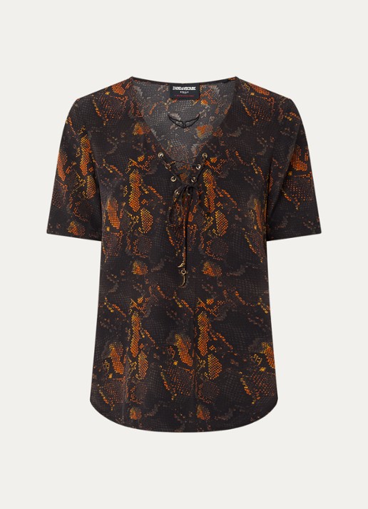 Zadig&Voltaire Terzo top van zijde met slangenprint - voorkant donkerbruin
