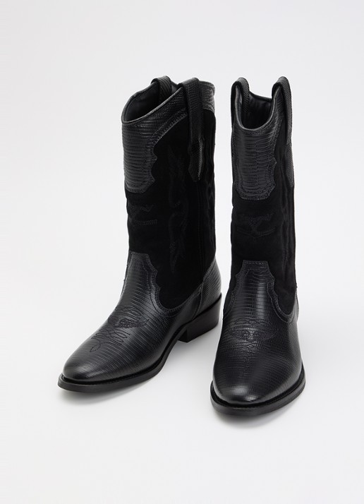 Zadig&Voltaire Tex Western Wild cowboylaars van kalfssuède met leren details - detail 2 zwart
