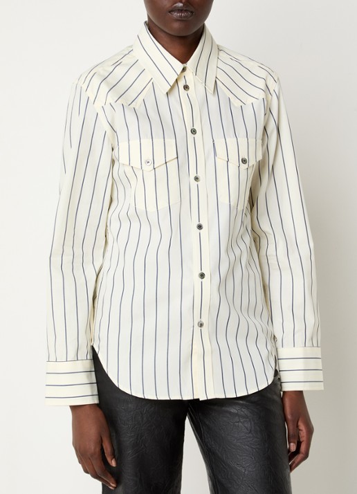 Zadig&Voltaire Thelma blouse met borstzakken en streepprint - achterkant lichtgeel