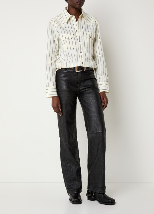 Zadig&Voltaire Thelma blouse met borstzakken en streepprint - voorkant 4 lichtgeel