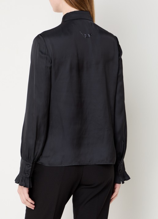 Zadig&Voltaire Thely blouse van satijn met ruches - achterkant 4 zwart