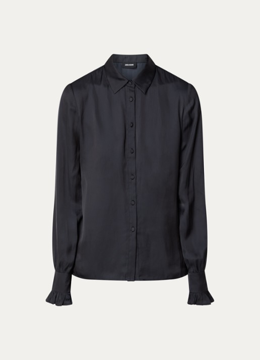 Zadig&Voltaire Thely blouse van satijn met ruches - voorkant zwart