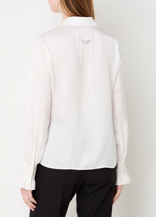 Zadig&Voltaire Thely blouse van satijn met ruches - achterkant 4 gebroken wit